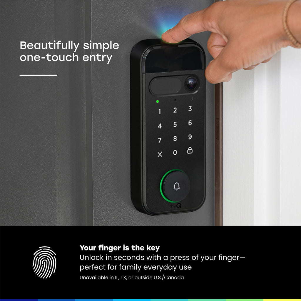 myQ Secure View™ 3-in-1 Smart Lock Deadbolt + Extra Battery, Keyless Entry Door Lock, 2K HDR Doorbell Camera, Face, Fingerprint & PIN Access, App Control, Color Night Vision & Two-Way Audio