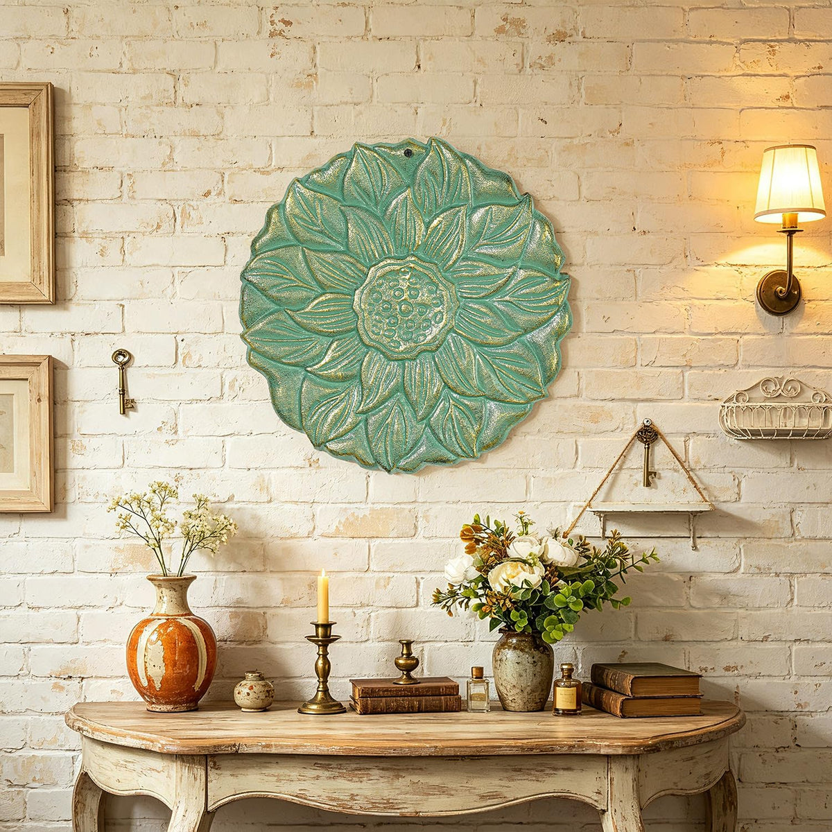 Sungmor Decorative Cast Iron Lotus Stepping Stones,Set of 3 & Green Finish