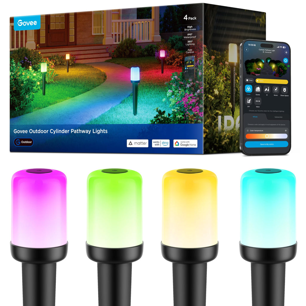 Govee Outdoor Cylinder Pathway Lights, 8 Pack, 425 Lumens, IP67 Waterproof