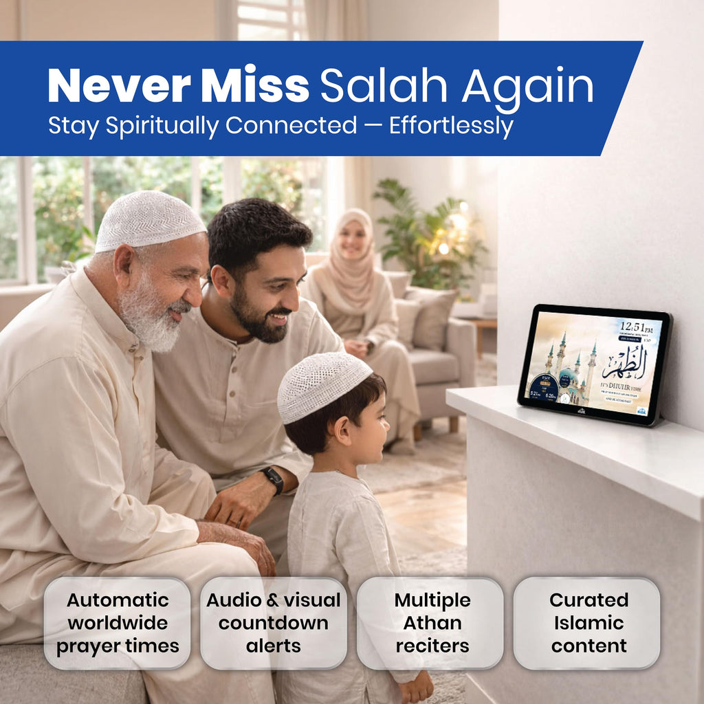 8" Smart WiFi Digital Azan Clock & Islamic Prayer Frame – Automatic Worldwide Prayer & Iqamah Times, Full Quran Player, Athan Alarm, Ramadan Clock, Touchscreen Muslim Home Display, Black