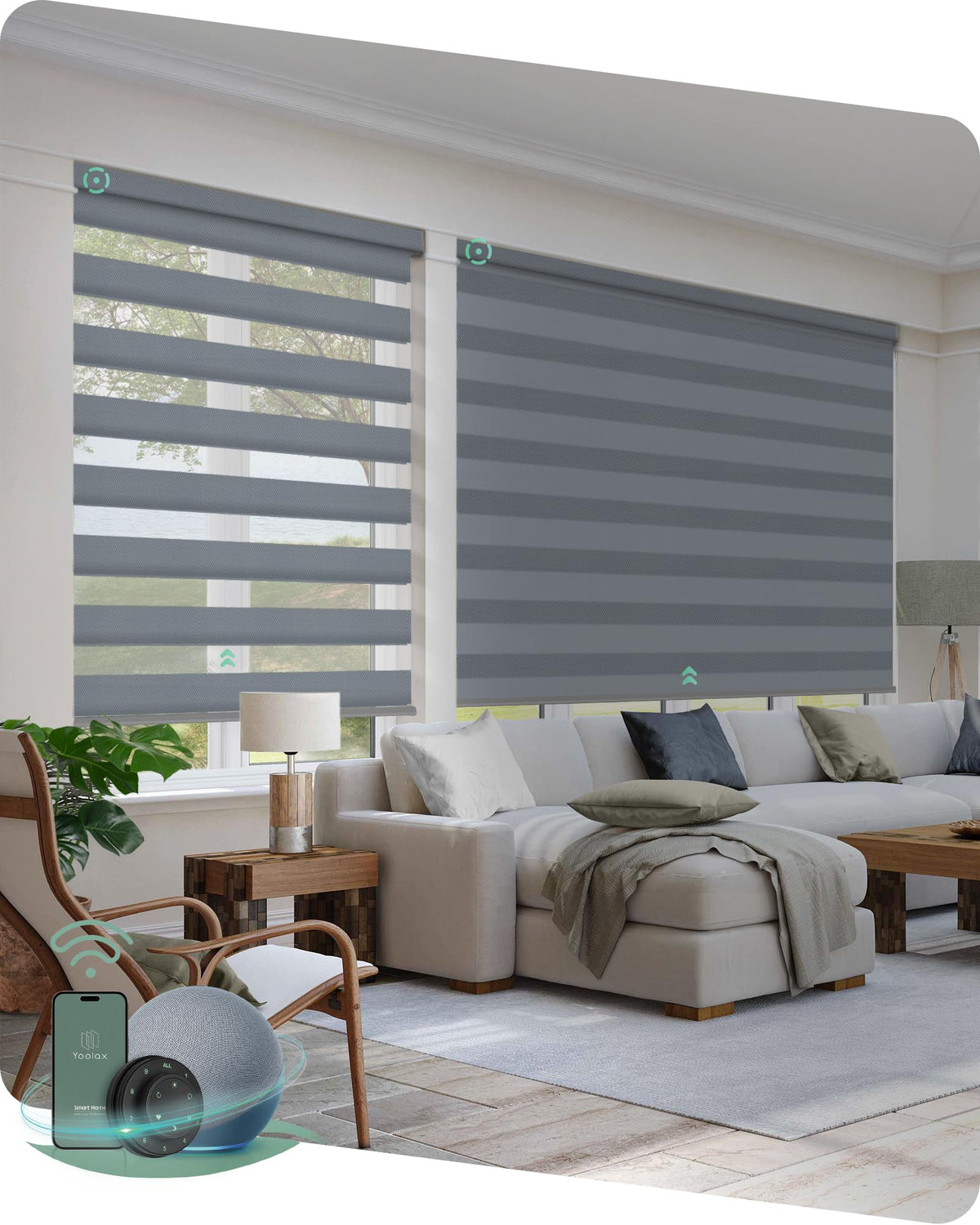 Yoolax Motorized Zebra Blinds with Remote, Room Darkening Smart Blinds
