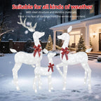 5 FT Oversized Christmas Decorations Outdoor Lighted Reindeer – 3-Piece 2D Deer Family Set with 160 Warm White LED Lights for Yard, Lawn, Garden & Porch Holiday Display - White