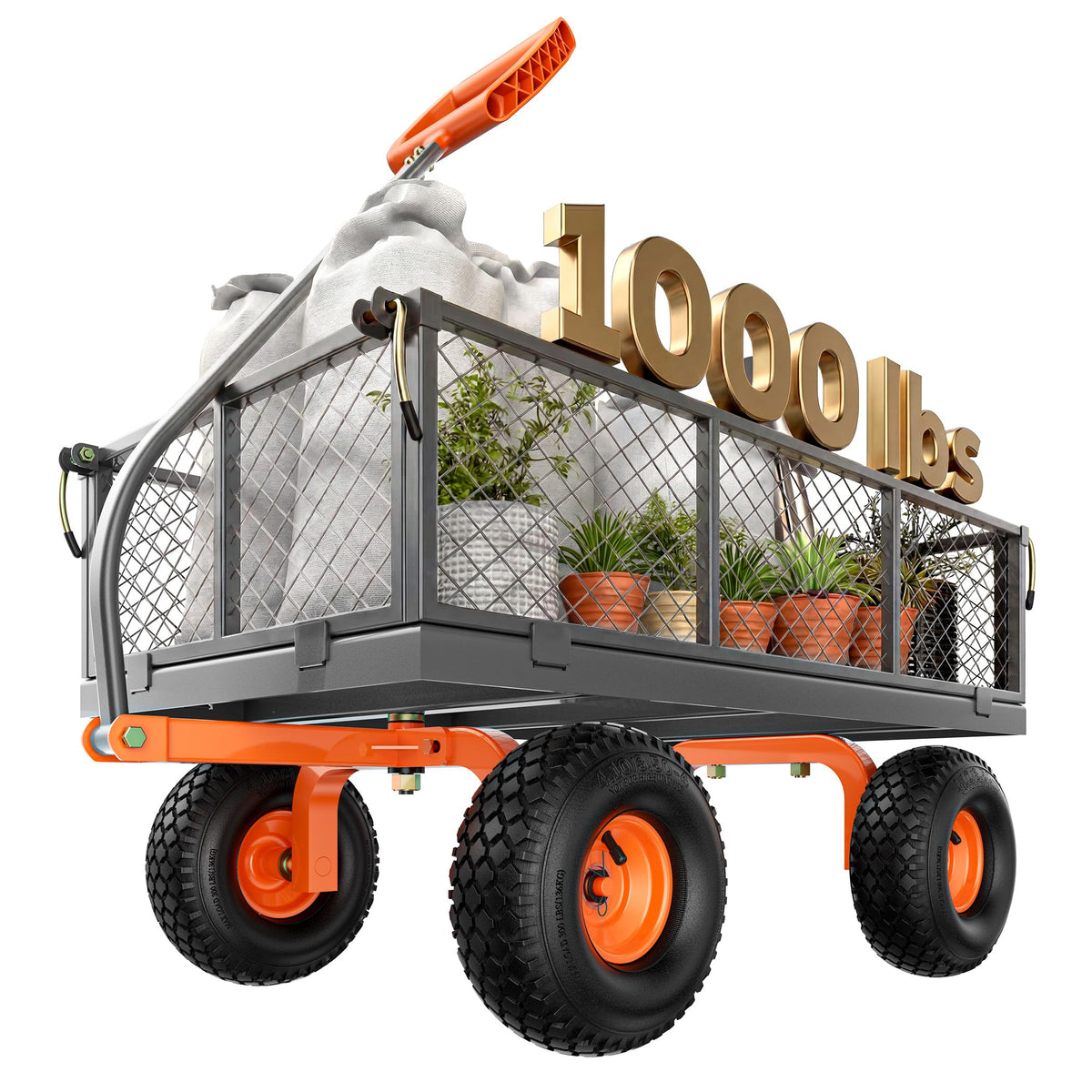 Etoolab Steel Garden Cart 1000 Lbs Capacity with 10" All Terrain Tires