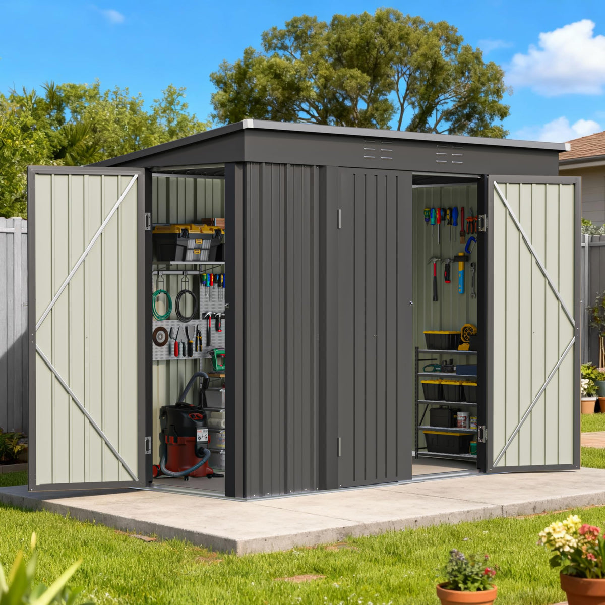 Patiowell 5x3 FT Outdoor Storage Shed with Floor Frame, Small Metal Sheds