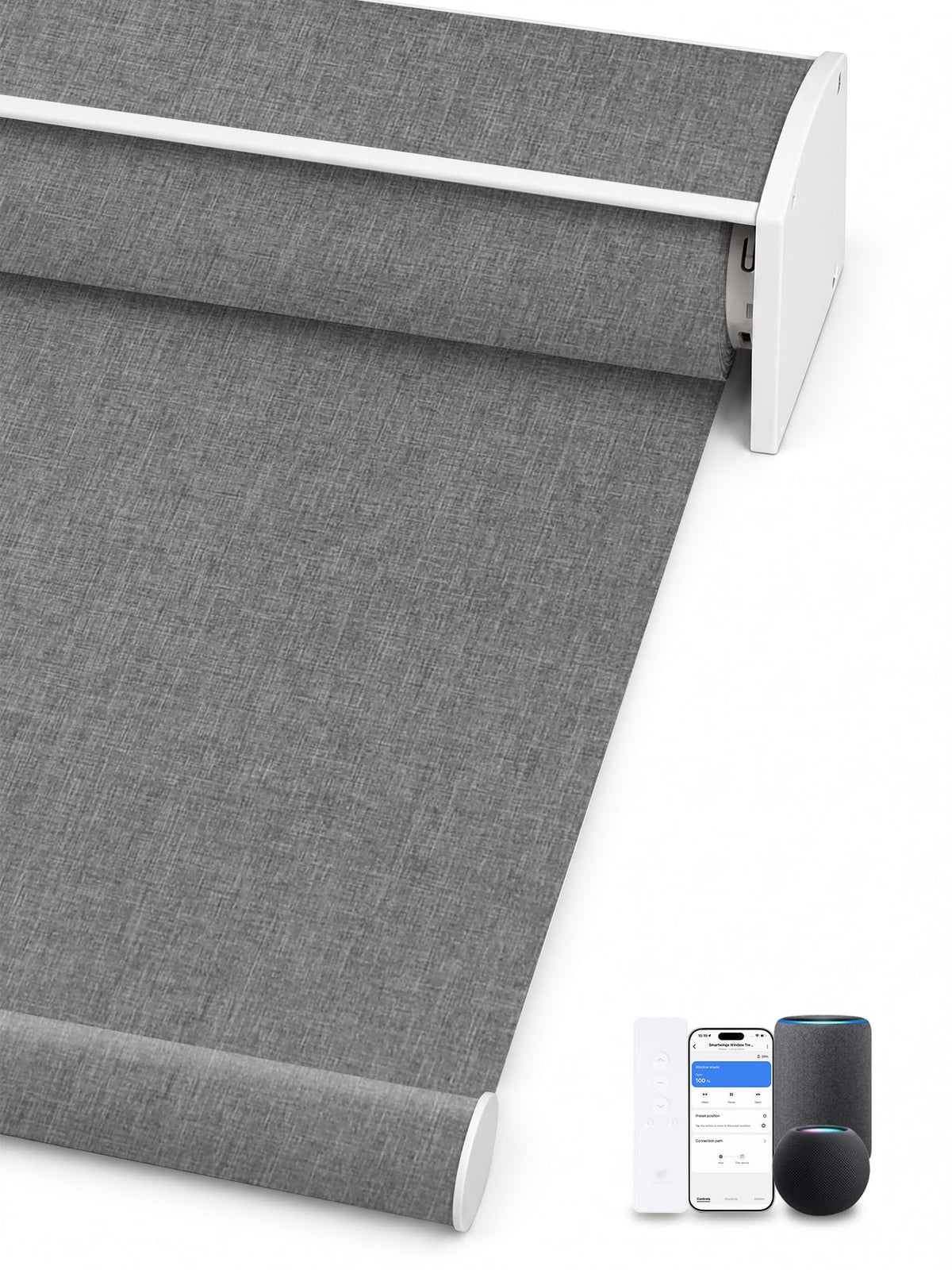 SmartWings Motorized Smart Roller Shades, 100% Blackout Essential Grey