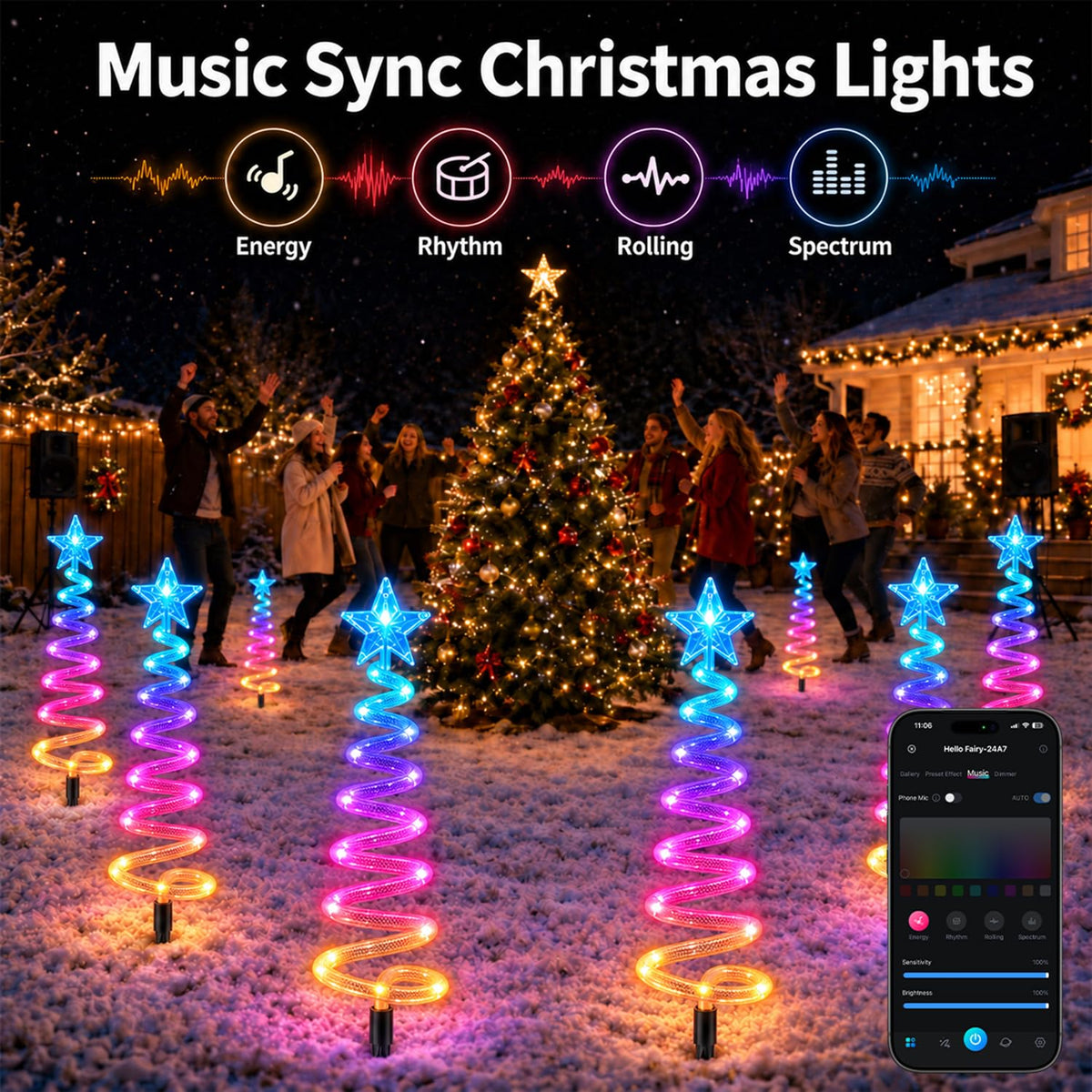 16 Pack Christmas Pathway Lights Outdoor, Smart RGB Spiral Xmas Tree Lights
