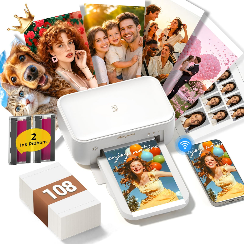 HPRT Photo Printer 4x6 with 108 Sheets Photo Paper & 2 Ribbons