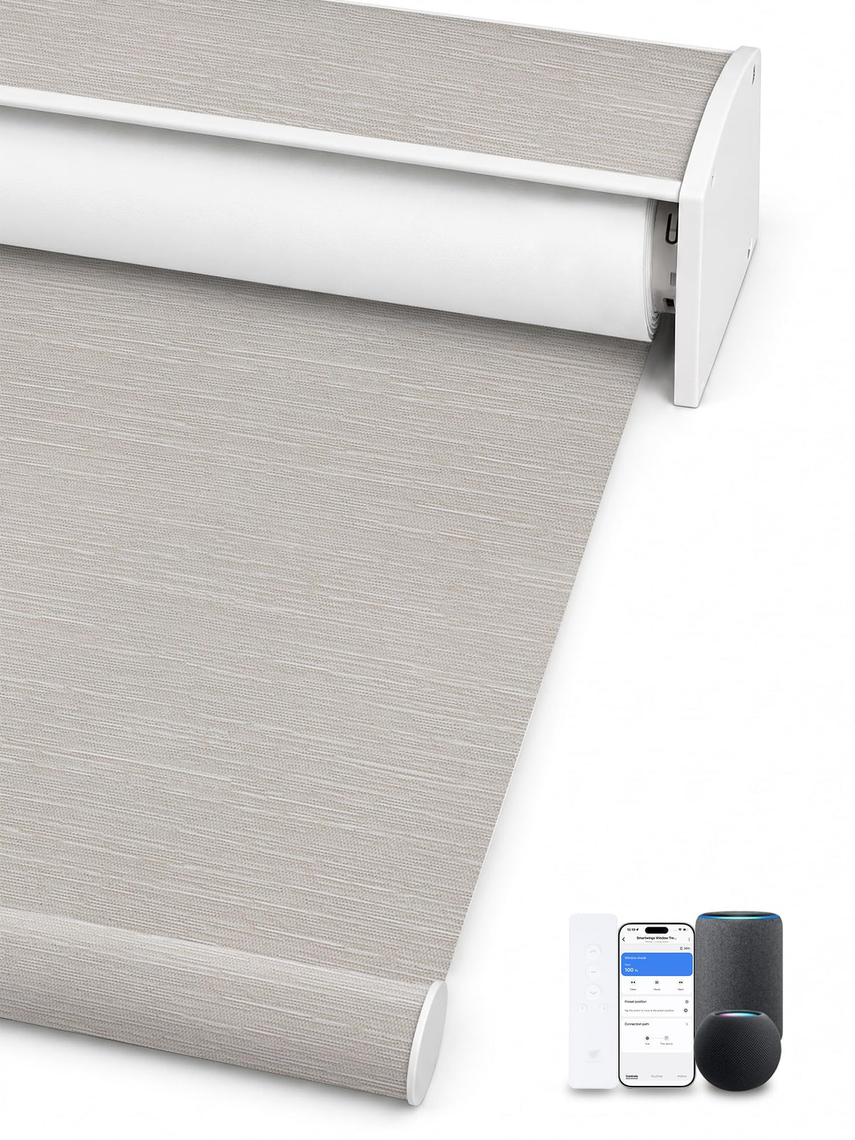 SmartWings Motorized Smart Roller Shades, 100% Blackout Essential Grey