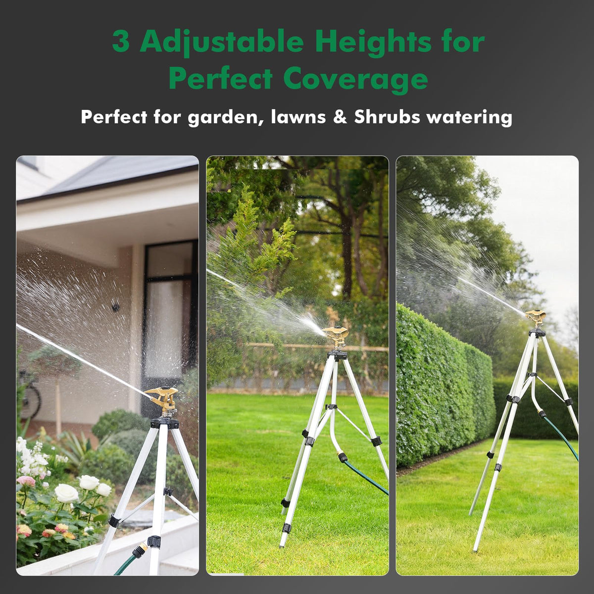 RESTMO Tripod Sprinkler 2 Pack 48” Full Metal Impact Sprinklers for Yard