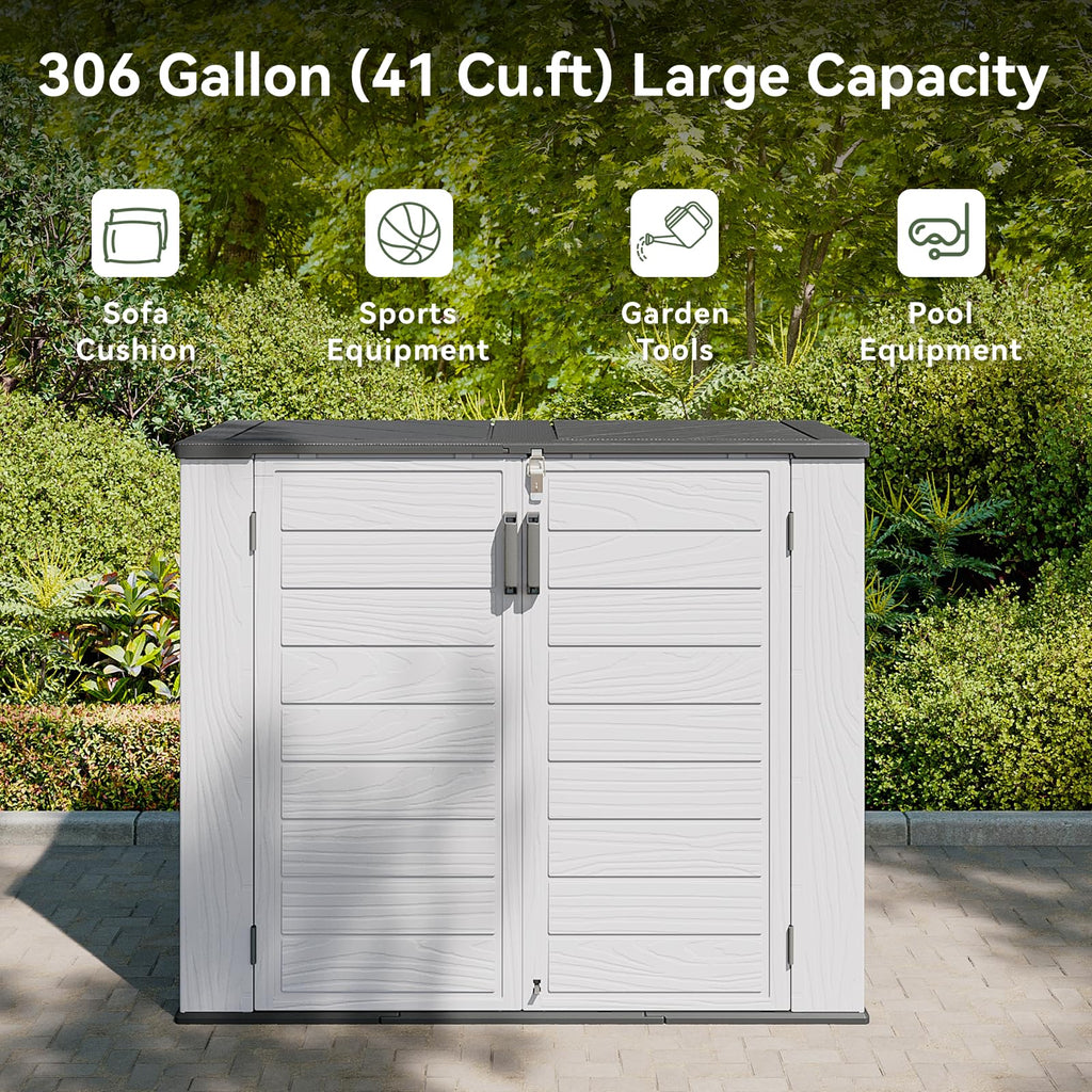AOXUN Horizontal Storage Sheds 41 Cu.ft, Outdoor Storage Box 160 Gallon, Waterproof Lockable Resin Shed, Patio Storage for Garden, Pool, Cushions, Tools, White