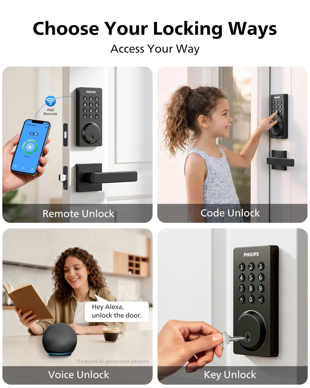 Philips WiFi Keypad Door Lock with Handle, App Control Smart Deadbolt Lock