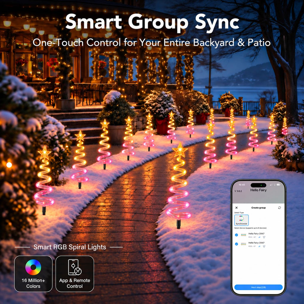 16 Pack Christmas Pathway Lights Outdoor, Smart RGB Spiral Xmas Tree Lights