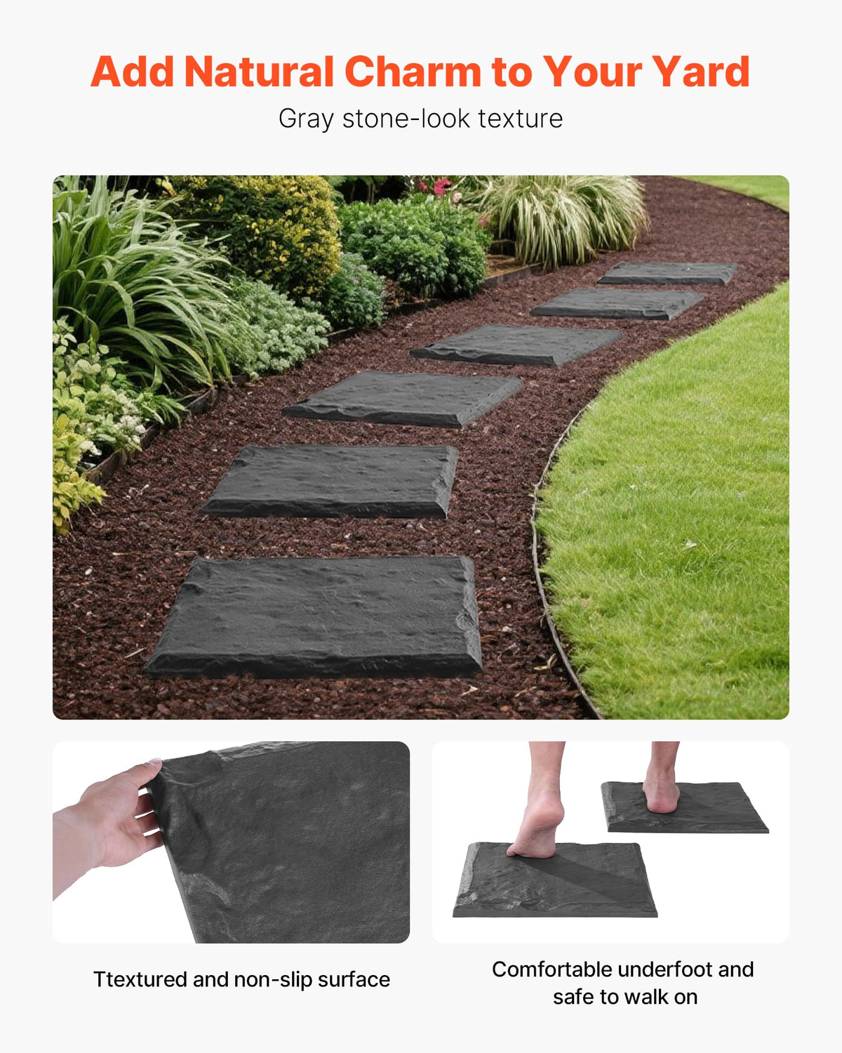 VEVOR Garden Stepping Stones 16Pcs 15.5x15.5" Plastic Pathway Pavers Grey