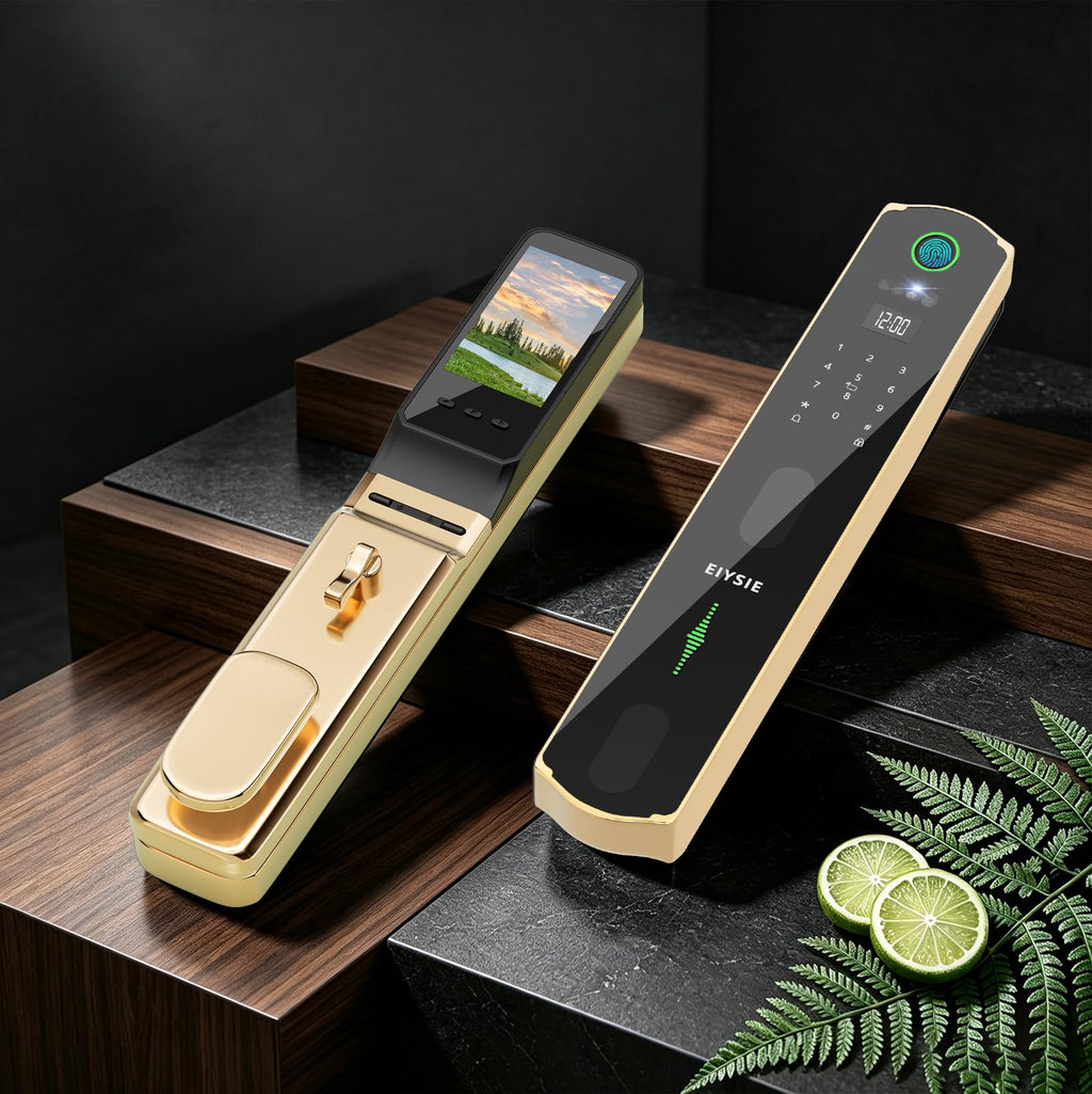 EIYSIE WiFi Front Door Lock, Smart Deadbolt with Camera & Doorbell, Gold