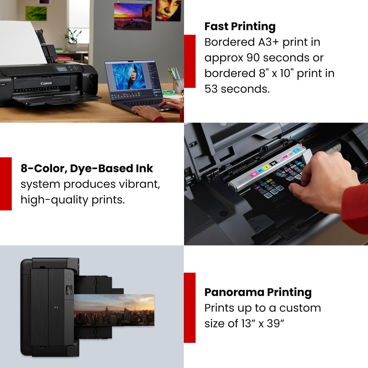 Canon PIXMA PRO-200S Professional 13" Wireless Inkjet Photo Printer, 3" Color LCD, 8-Color Dye Ink, Black