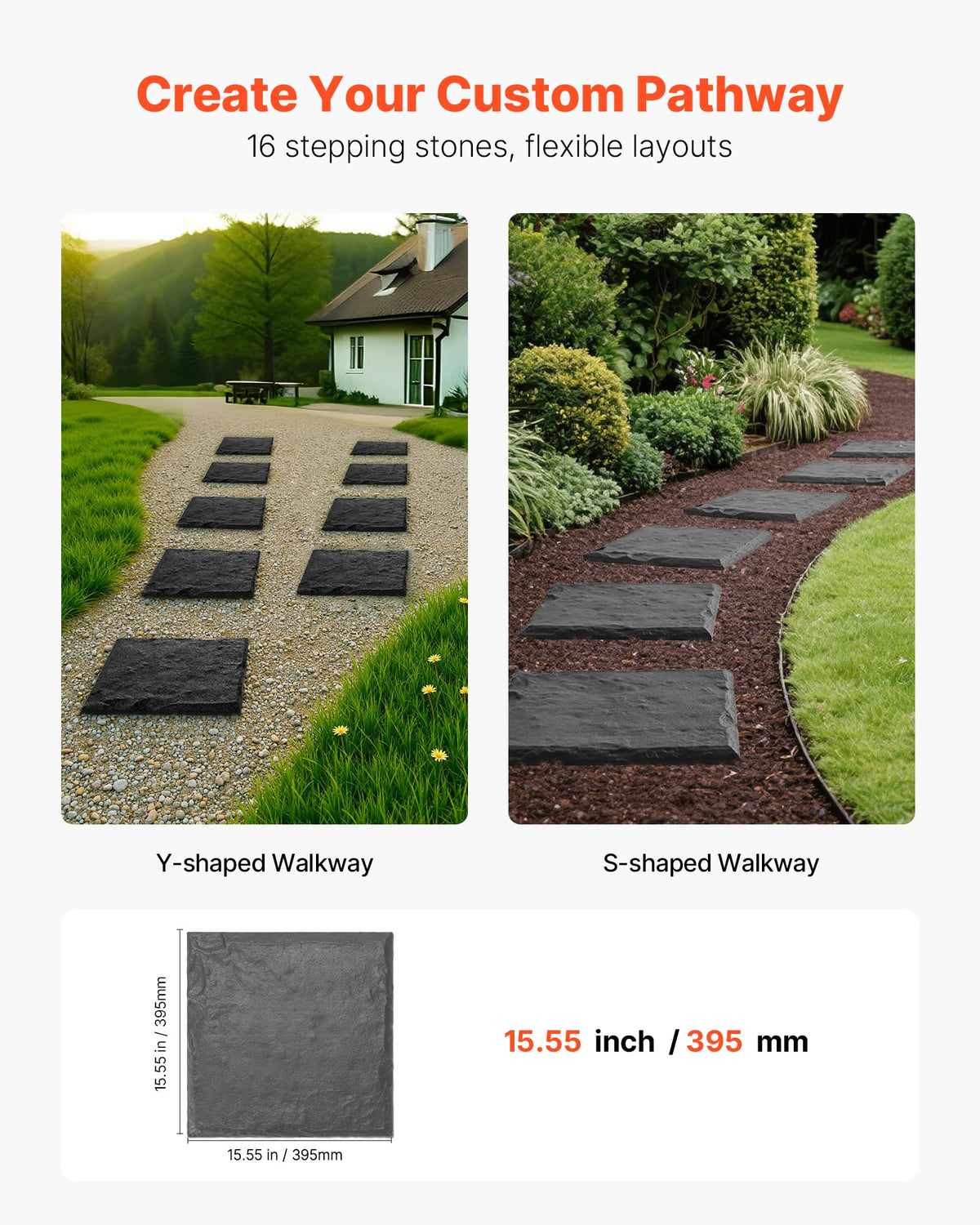 VEVOR Garden Stepping Stones 16Pcs 15.5x15.5" Plastic Pathway Pavers Grey