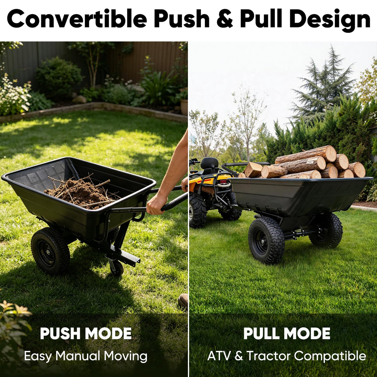 2-in-1 ATV/UTV Trailer Tow Behind Utility Dump Cart
