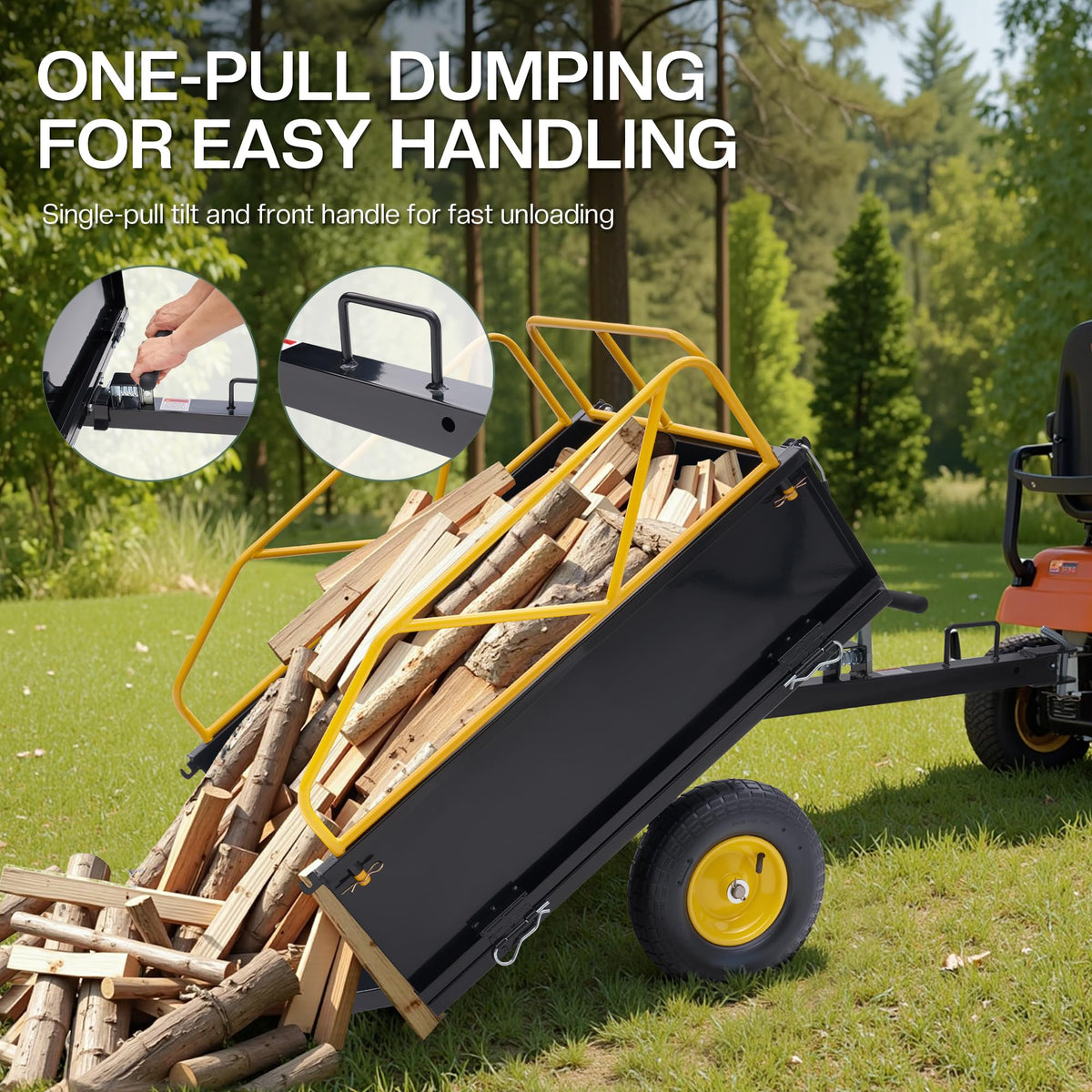 Jocisland 500 LBS ATV UTV Tow Behind Dump Cart, Garden Utility Trailer