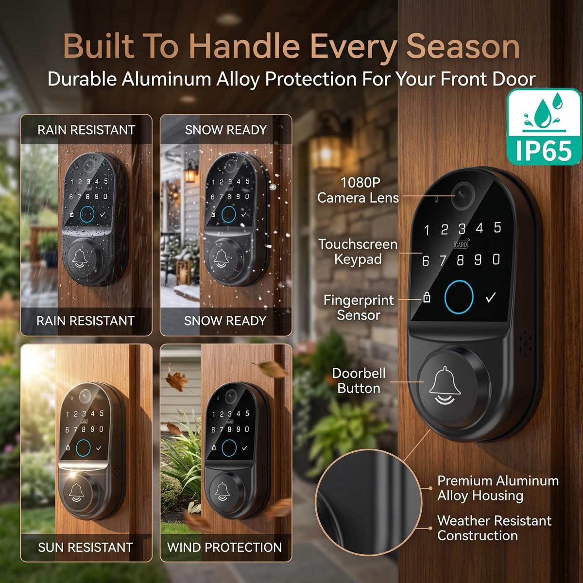 Smart Door Lock for Front Door: Long Lasting Battery Dual 2500mAh