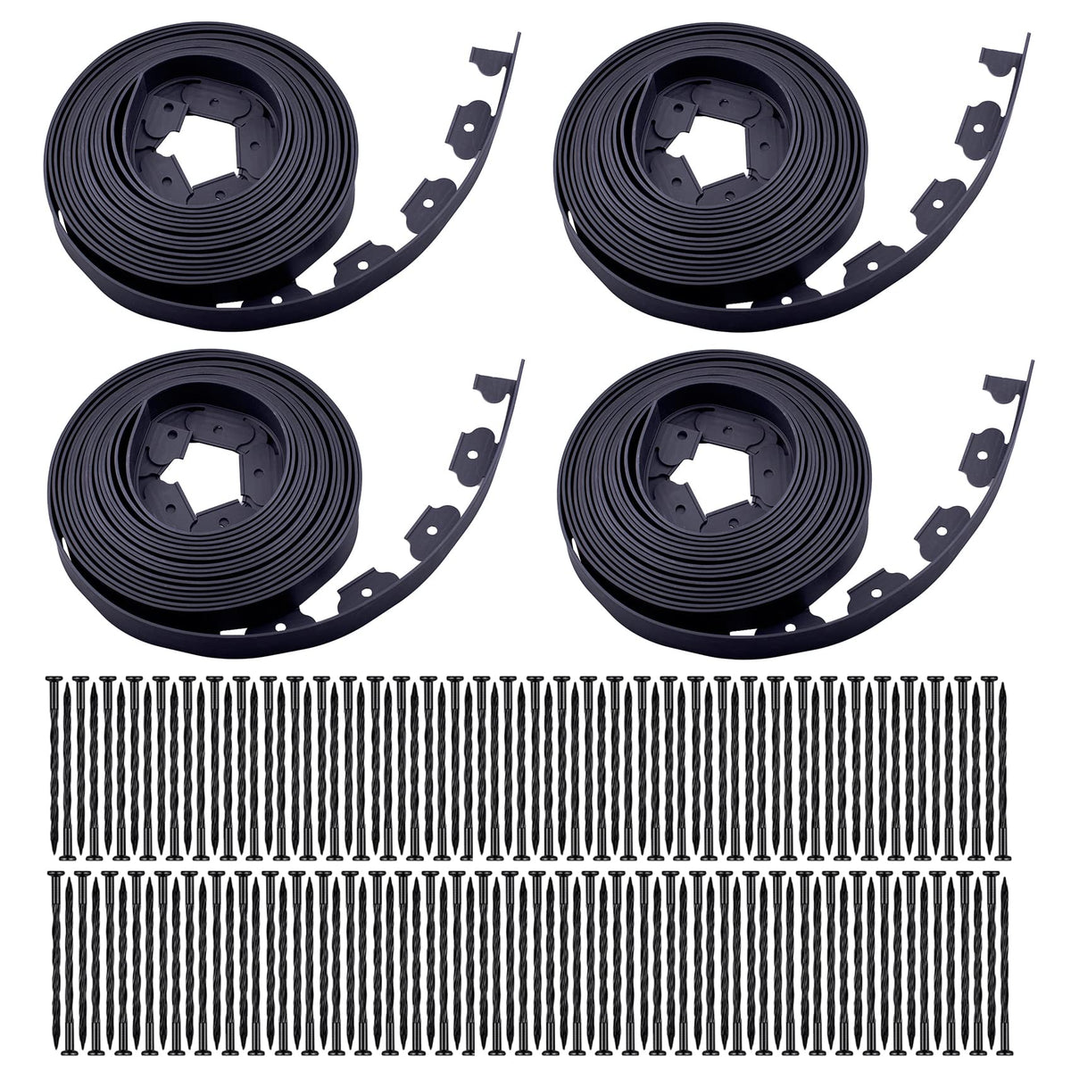 Garden Edging，160ft Landscape Edging with 200 Spikes for Lawn 2 Inch Tall(Black, 160FT)