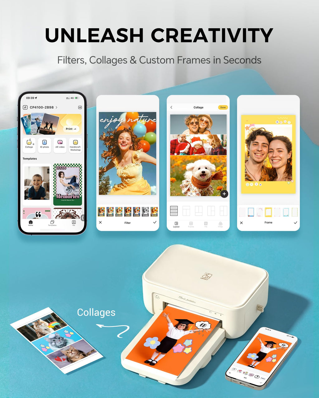 HPRT Photo Printer 4x6 with 108 Sheets Photo Paper & 2 Ribbons