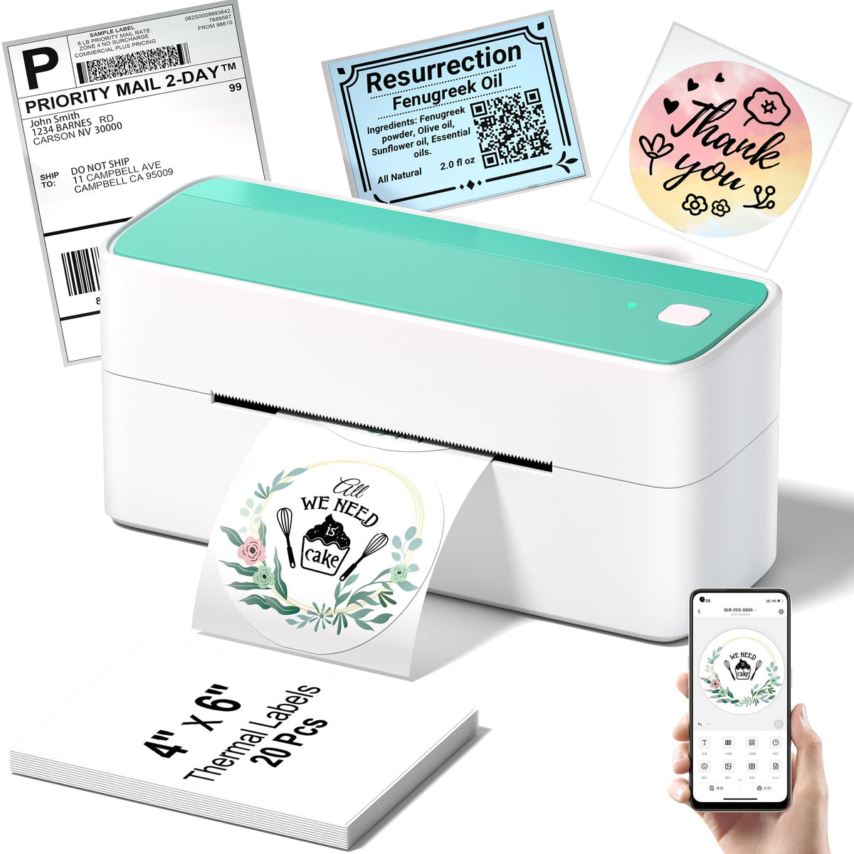 Phomemo Bluetooth Thermal Shipping Label Printer with Holder & 500pcs Label