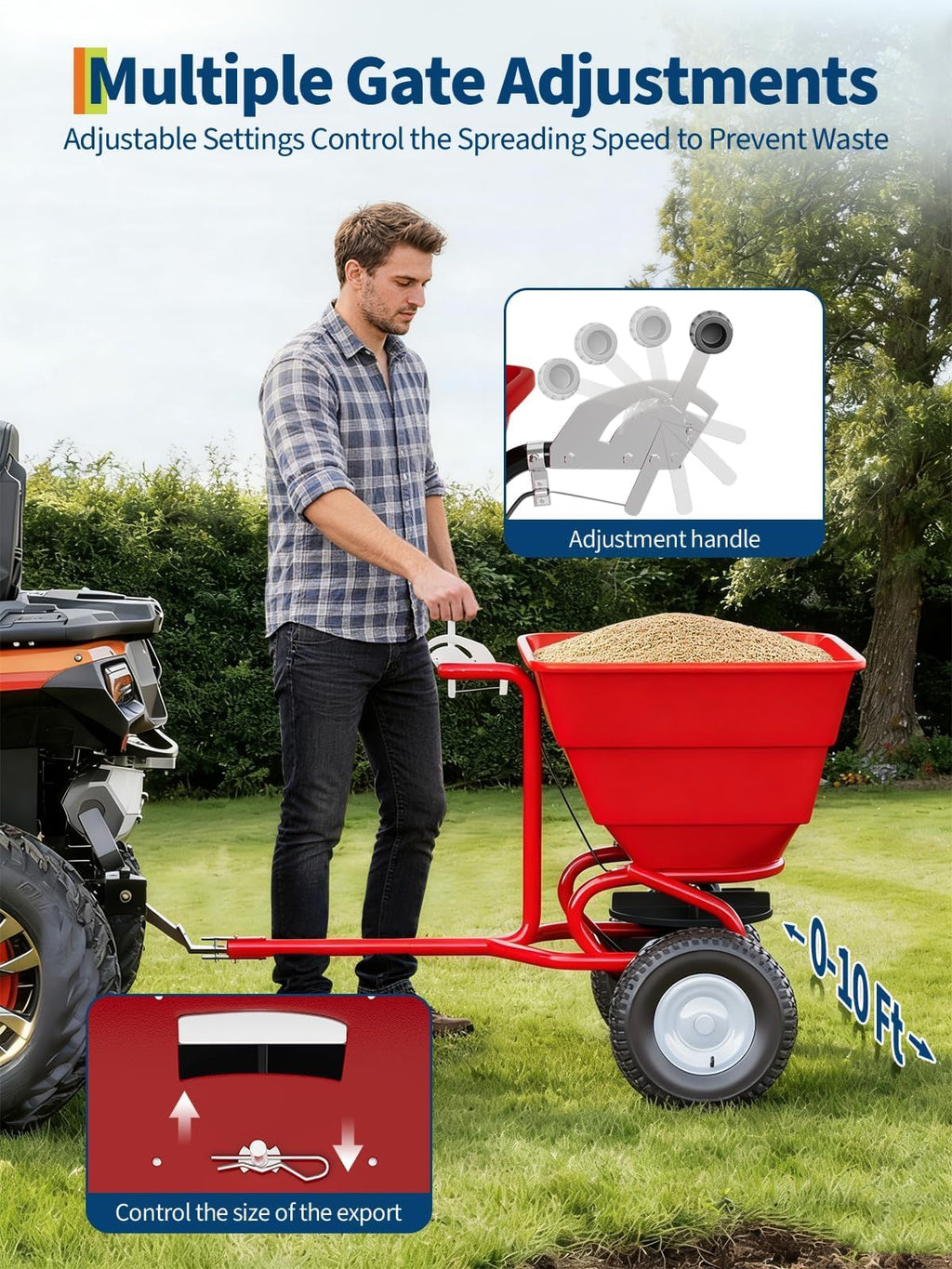 IDEALHOUSE Tow-Behind Pull Broadcast Spreader - 130 lbs Capacity