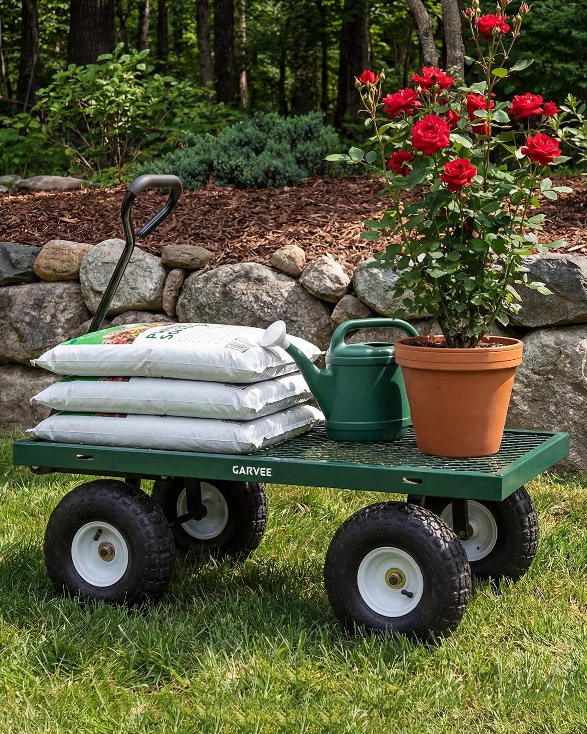 800 Lbs Steel Garden Cart, Utility Wagon with Removable Mesh Sides-Green