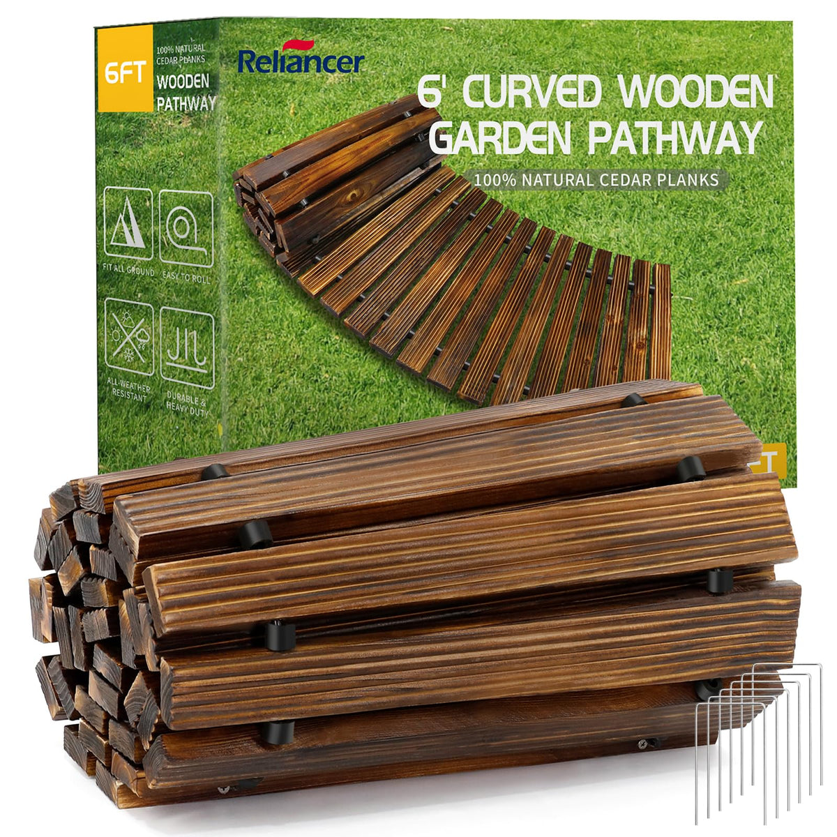 24' Wooden Garden Pathway,Outdoor Roll Out Walkway,Patio Footpath