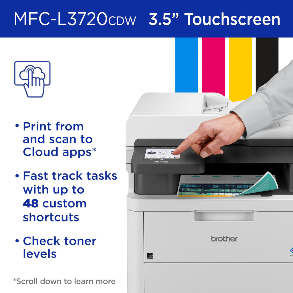 Brother MFC-L3720CDW Wireless Color Laser Printer, Scanner, Copier, Fax, Auto Duplex, 250-Sheet Capacity