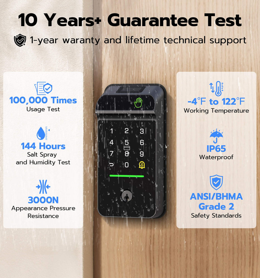 Anweller Palm Vein Smart Lock, Keyless Entry Door Lock for Front Door, Smart Deadbolt with Display Screen, Built-in WiFi, 10000mAh Battery, Keypad Code, RFID Card, Auto Lock