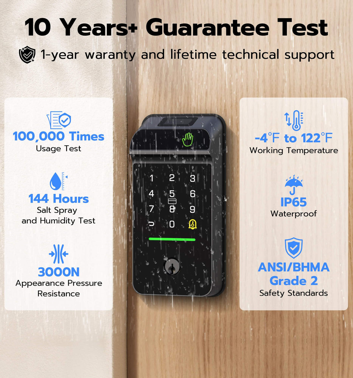 Anweller Palm Vein Smart Lock, Keyless Entry Door Lock for Front Door, Smart Deadbolt with Display Screen, Built-in WiFi, 10000mAh Battery, Keypad Code, RFID Card, Auto Lock
