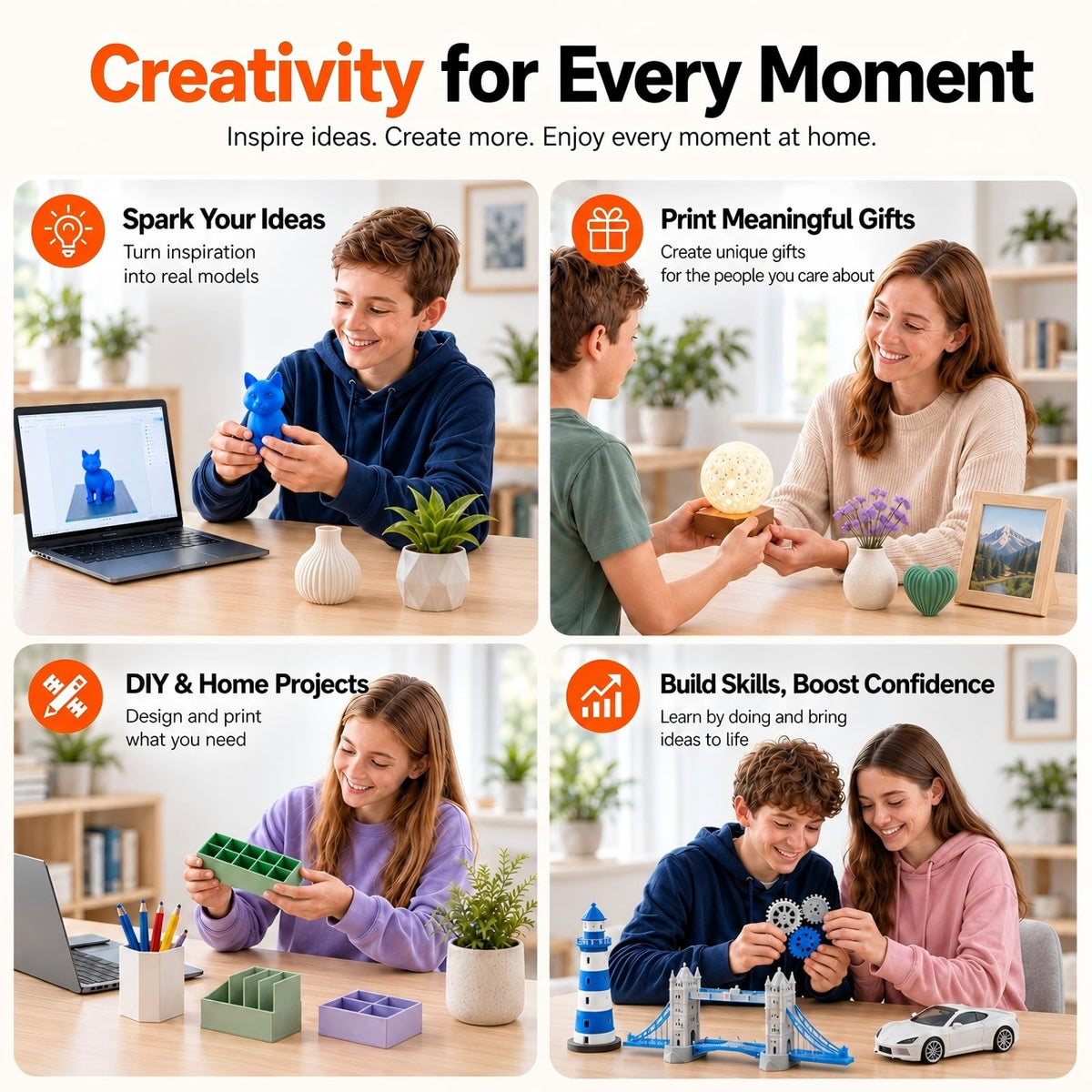 Entina Tina2C 3D Printer for Beginners & Kids, Fully Assembled Mini 3D Printer, 5-Minute Setup, Auto Leveling, WiFi & App Control, 3500+ Models, 25+ DIY Projects, Quiet Printing for Home & STEM