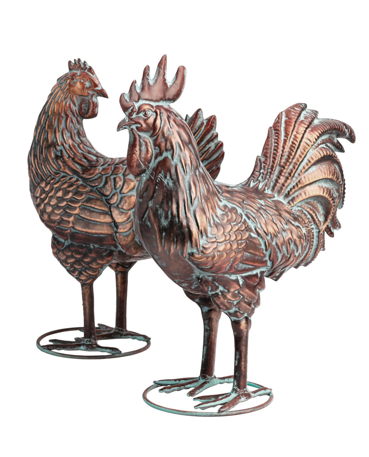 Metal Chicken Decor Outdoor Rooster & Hen Statues Garden Art Gifts