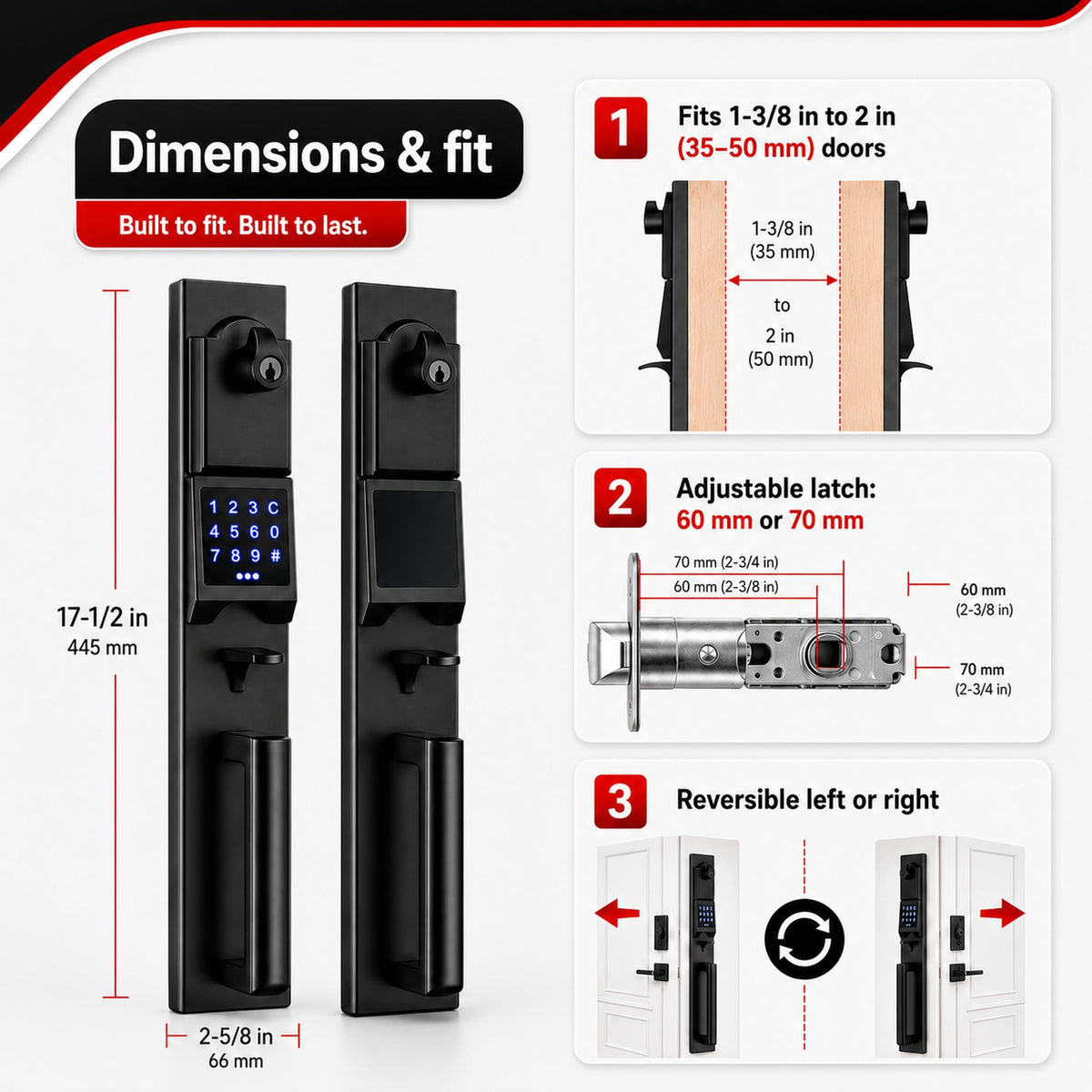 Digital Front Door Handleset with Keypad for Double Doors in Black Finish- Electronic Lockset with Dummy Set