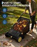IDEALHOUSE Push Lawn Sweeper 26 Inch with Large 7 cu.ft. Hopper Bag