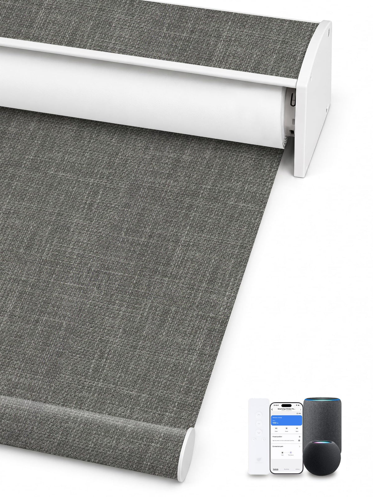 SmartWings Motorized Smart Roller Shades, 100% Blackout Essential Grey
