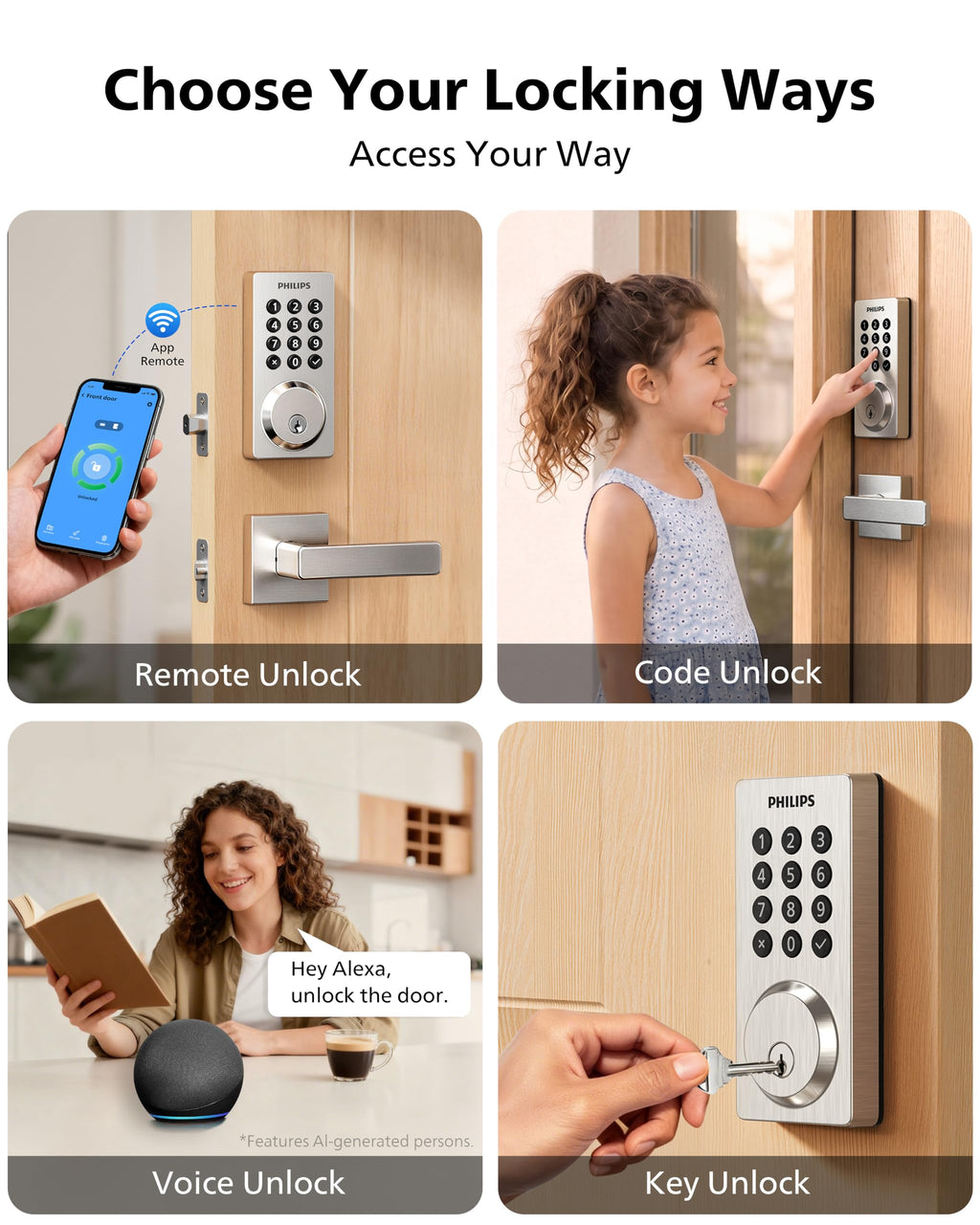 Philips WiFi Keypad Door Lock with Handle, App Control Smart Deadbolt Lock