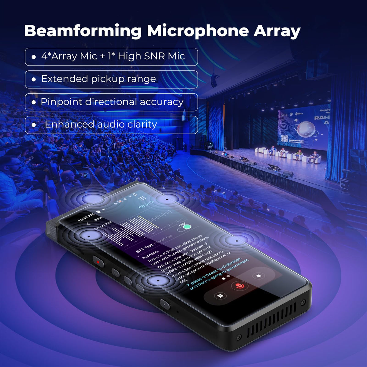 Innioasis PR1 AI Voice Recorder, Transcription & Translation with AI, 3.99 inch 64GB Smart Summarize, Offline AI Processing Note Taker for Meeting & Lectures, Translation for Business Travel, Black