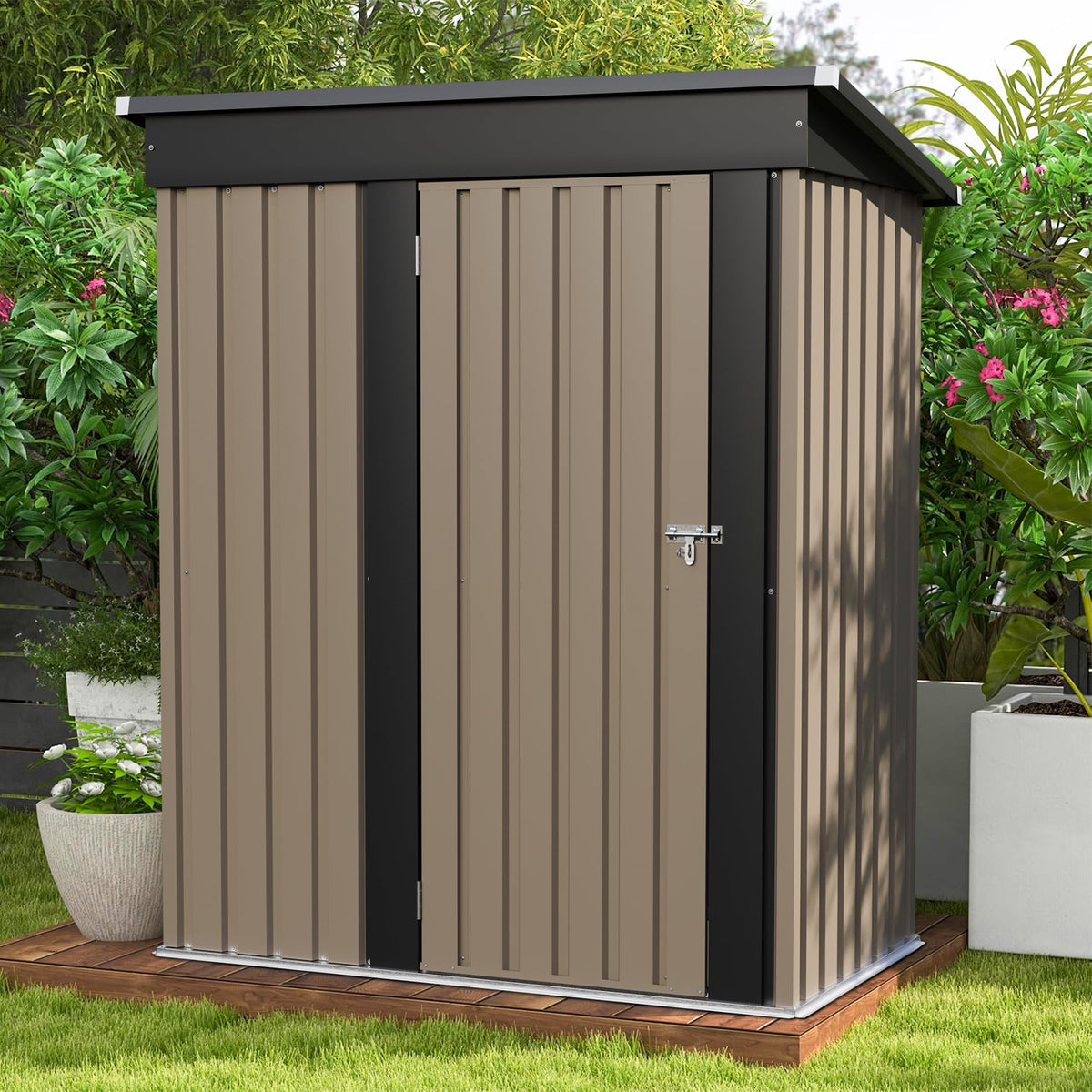 Patiowell 6x4 FT Outdoor Storage Shed, Metal Storage Sheds, Brown
