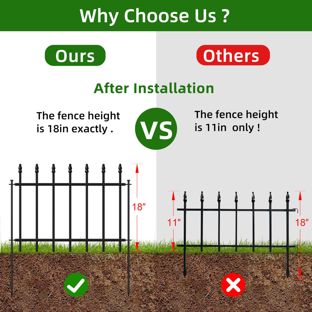 Decorative Metal Garden Fence 18" x 20', Small Fence Border with Stakes