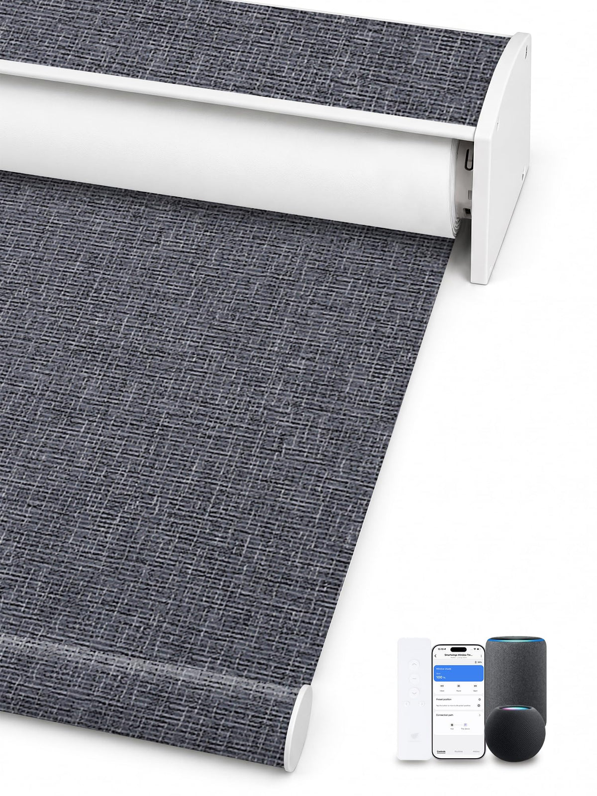 SmartWings Motorized Smart Roller Shades, 100% Blackout Essential Grey