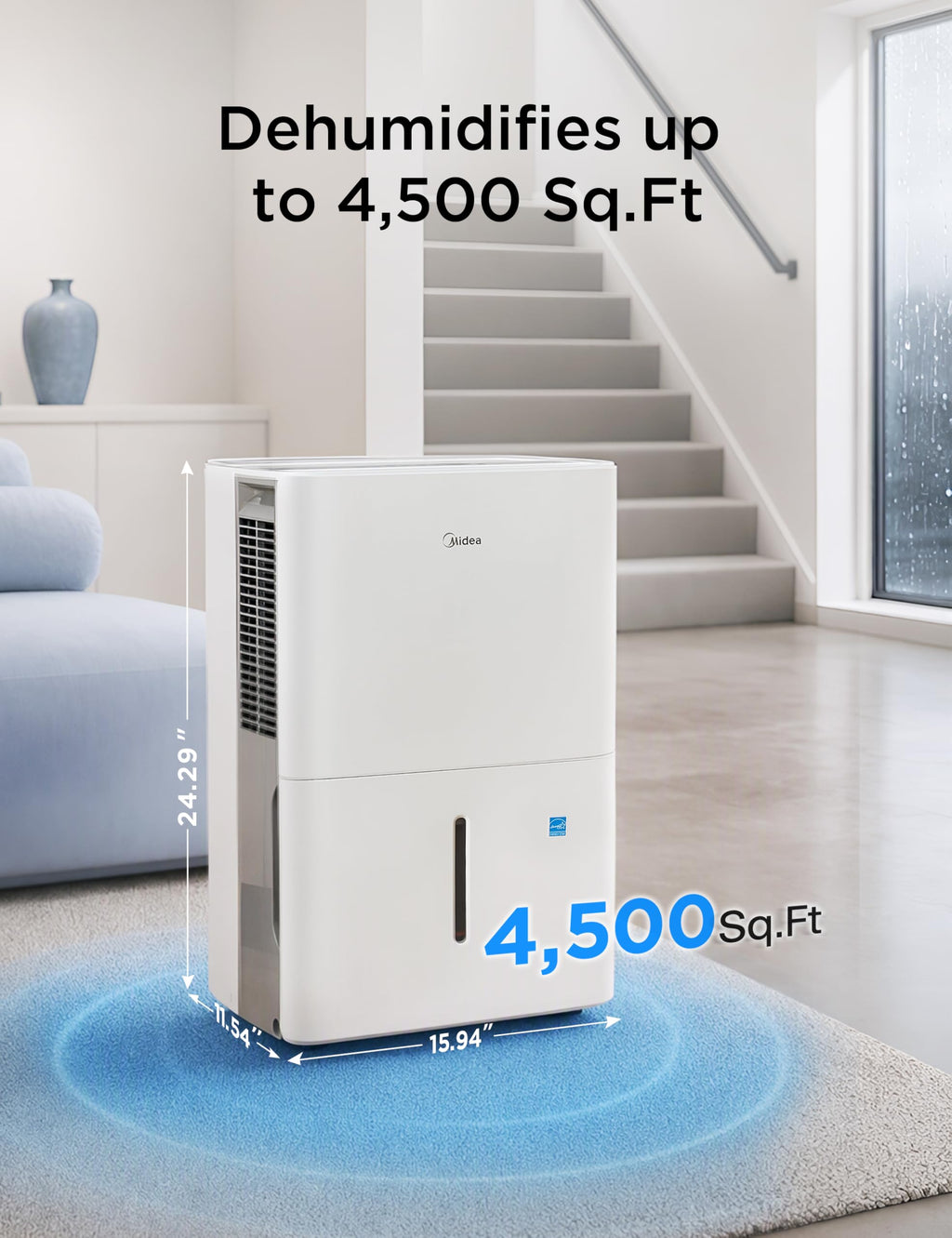 Midea 50 Pint Dehumidifier for Basement, 4,500 Sq. Ft, Energy star