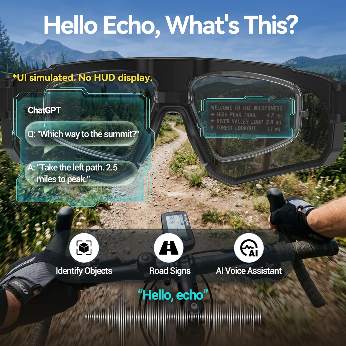 AI Smart Glasses with Camera, ChatGPT & AI Object Recognition, 1200P Video with 6-Axis EIS, Polarized UV400 Sunglasses, Real-Time Translation, IP64 Waterproof for Cycling, Hiking & Vlogging