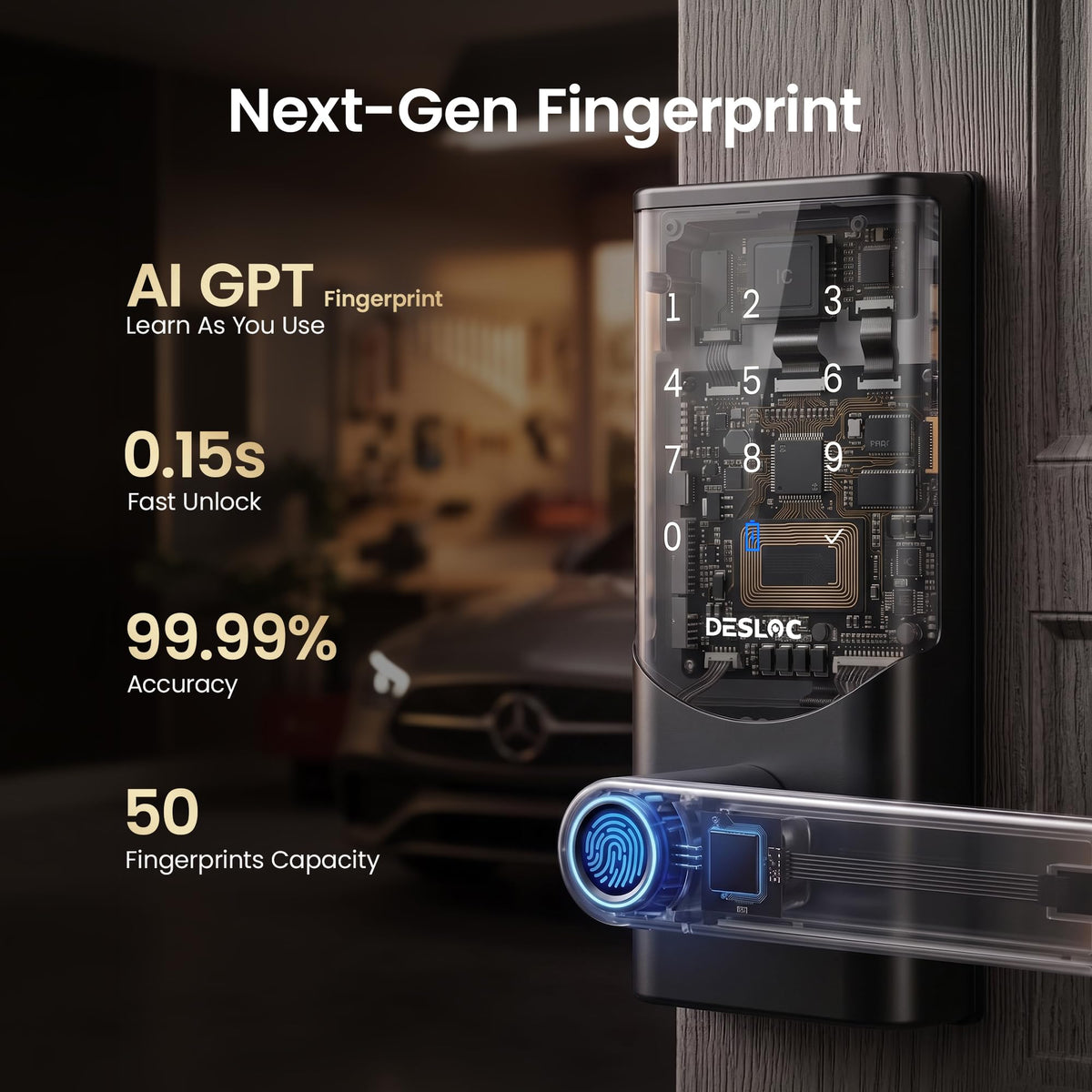 DESLOC K221 Fingerprint Smart Door Lock with Handle 16-Month Battery