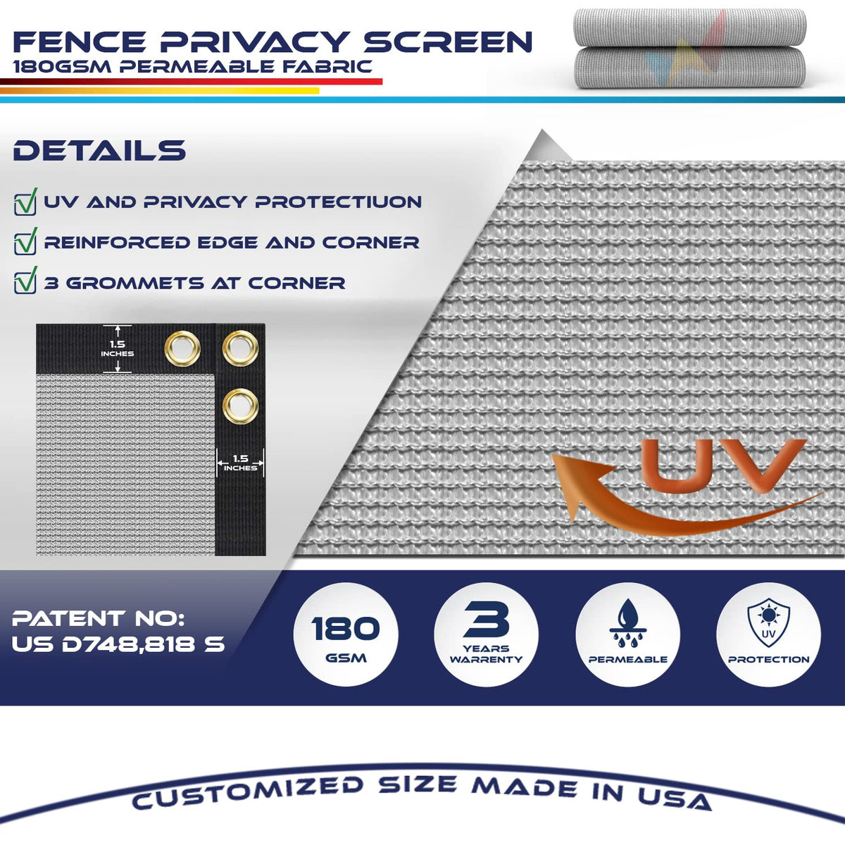 Windscreen4less Fence Privacy Screen 9' x 17' Heavy Duty Windscreen Fencing Mesh Fabric Cover for Patio Garden Backyard Lawn Carport Pool Fence, Light Gray