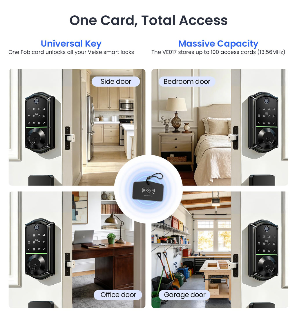 Veise VE017-D Fingerprint Smart Front Door Lock Set, Matte Black