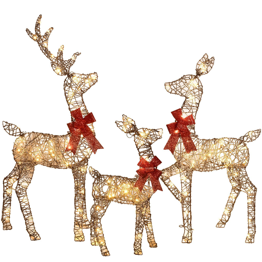 5 FT Oversized Christmas Decorations Outdoor Lighted Reindeer – 3-Piece 2D Deer Family Set with 160 Warm White LED Lights for Yard, Lawn, Garden & Porch Holiday Display - White