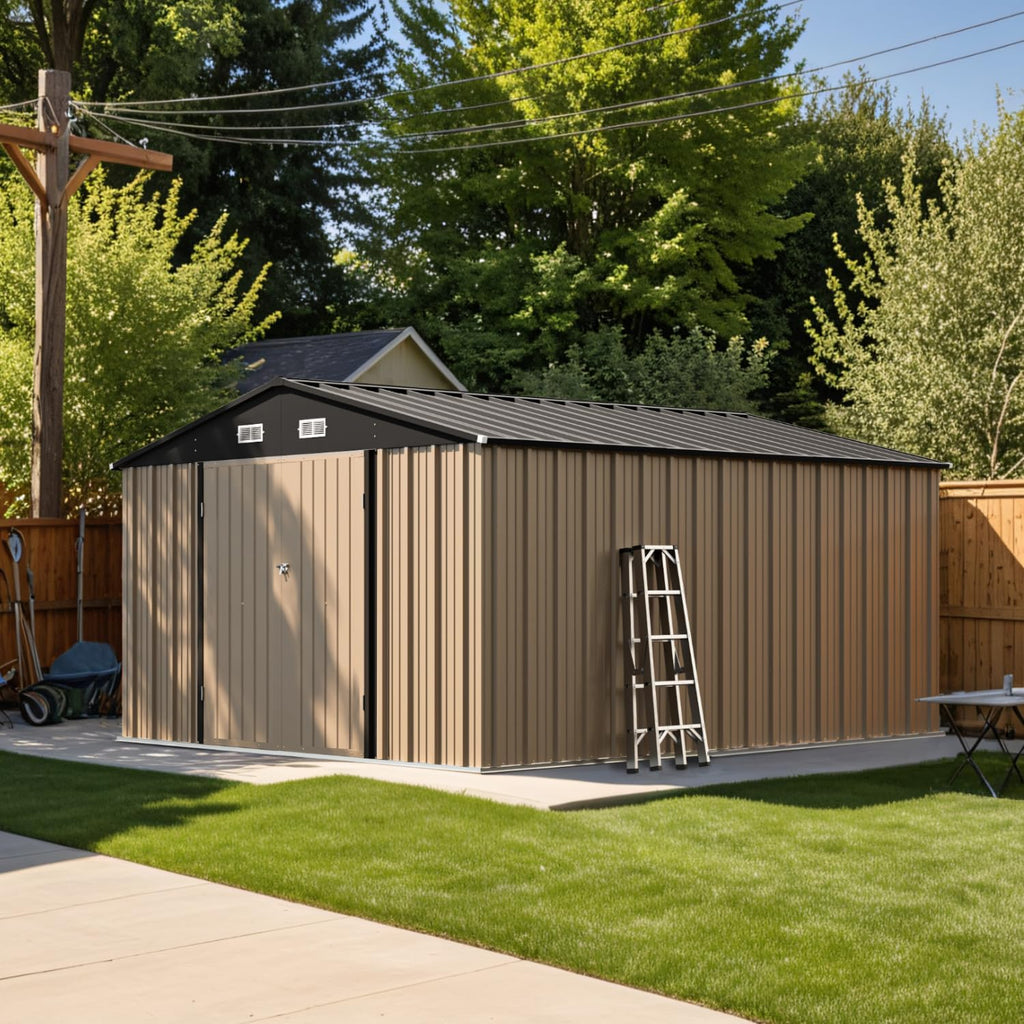 Patiowell 6x4 FT Outdoor Storage Shed, Metal Storage Sheds, Brown