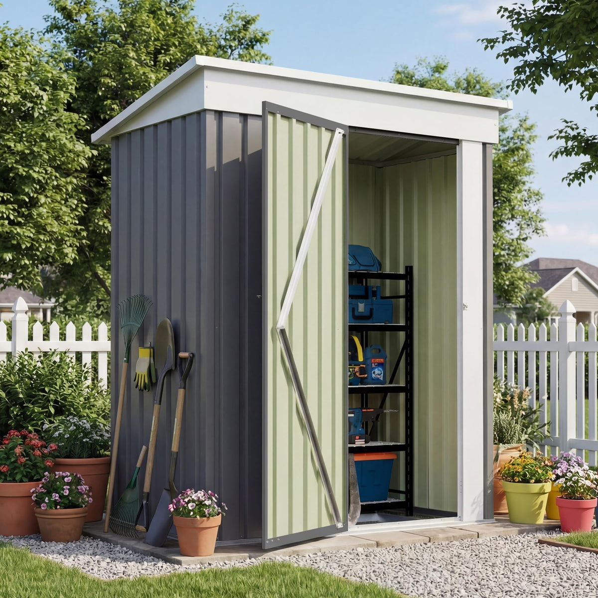 Patiowell 5x3 FT Outdoor Storage Shed with Floor Frame, Small Metal Sheds